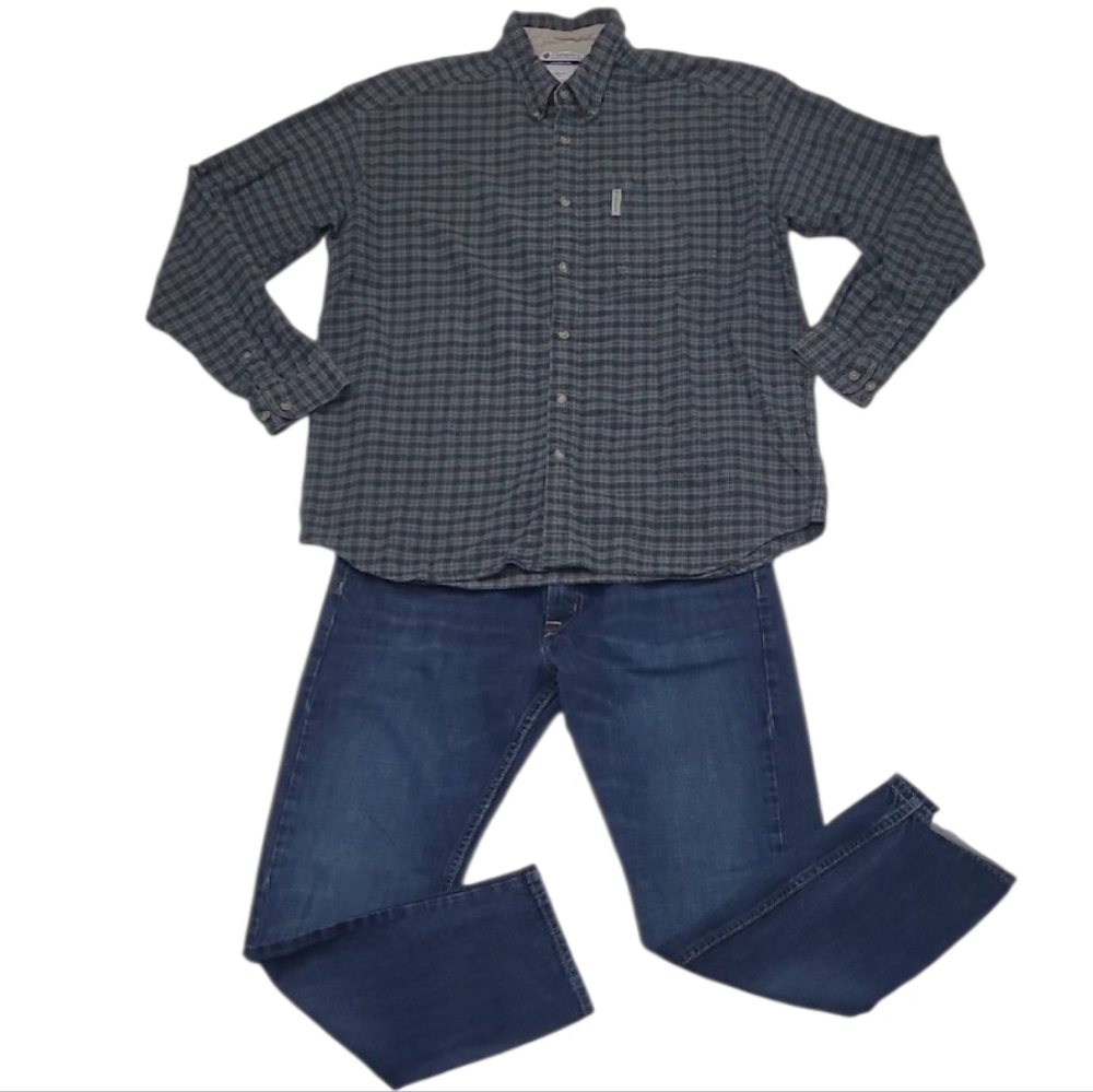 Columbia Plaid Collared Shirt Button Up Front Flannel Pocket Checkered Top